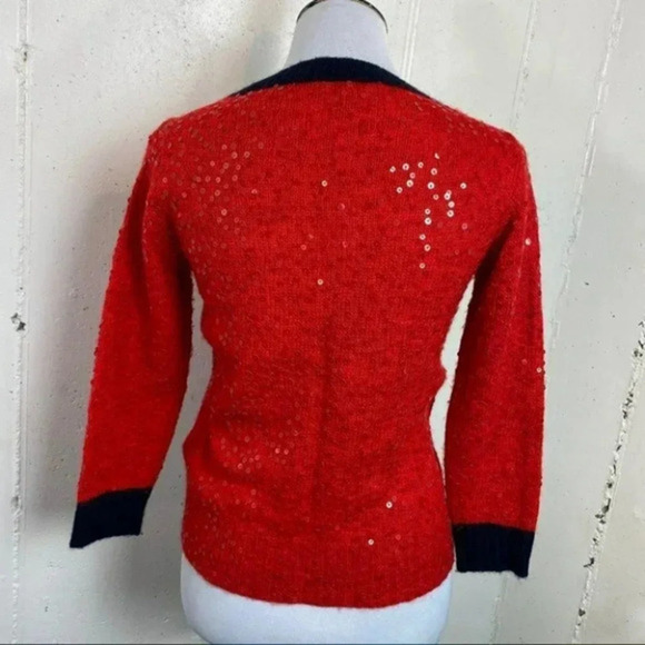 Crew XS red/blue sequins wool/mohair/acrylic blend crew neck‎ sweater - Picture 6 of 8